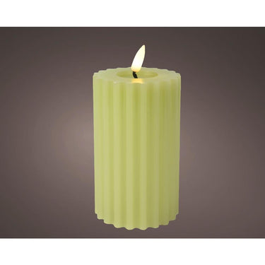 Lumineo led kaars ribbel voor binnen met vlameffect en timer dia7,5x14,7cm groen werkt op 2xaaa batterijen (excl)<br> <br> <br> <br>