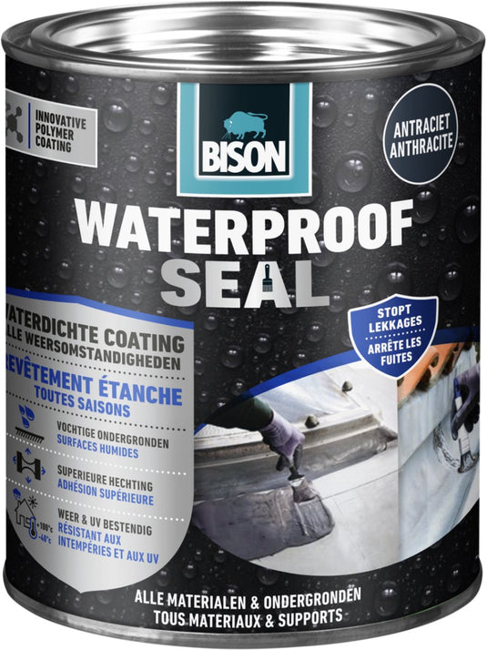 Bison waterproof seal antraciet 1 kg waterdichte coating, voor alle weeromstandigheden, waterdicht maken, dakovergangen, dakgoten, dak, carports, caravans