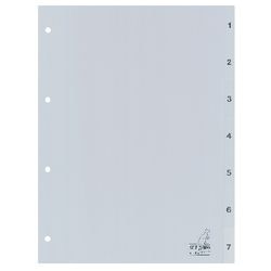 Tabbladen kangaro g407c polypropyleen a4 120 micron grijs 7-delig 1-7 4-gaats
