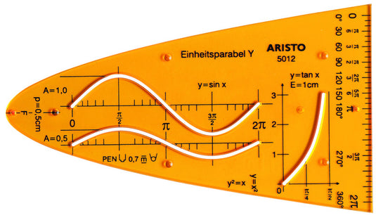 Aristo eenheidsparabool y - afmetingen 200x75mm - met inktnoppen - oranje transparant - ar-5012