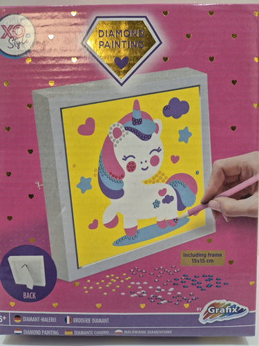 Grafix diamond painting voor kinderen - unicorn - inclusief frame - 15x15 cm - vanaf 6 jaar