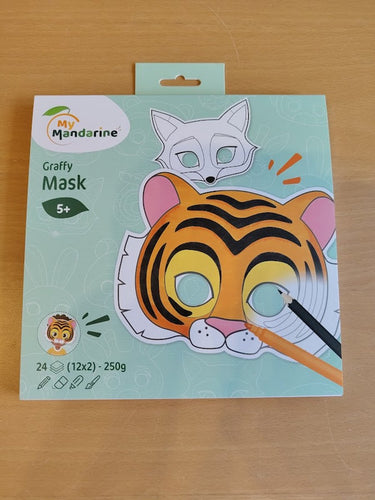 Merkloos sans marque maskers | dieren | karton | 21 x 20 cm | 24 stuks - graffy pop mask om te kleuren