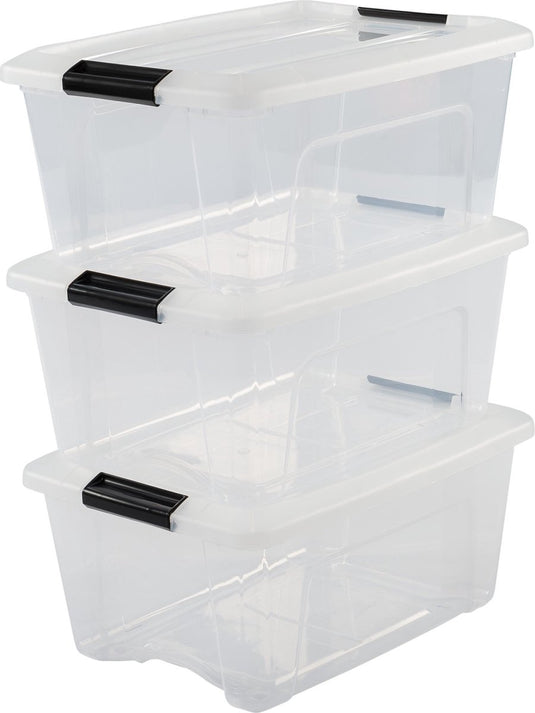 Iris topbox opbergbox - 15l - kunststof - transparant zwart - set van 3