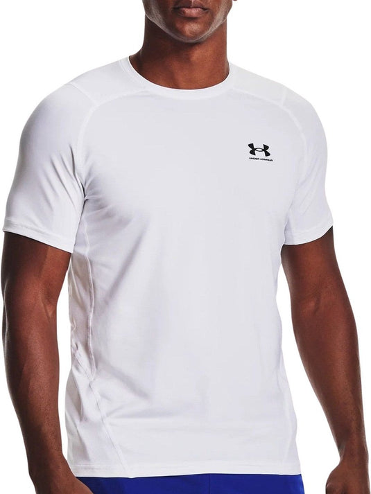 Under armour ua hg armour fitted ss-wht heren sportshirt - wit - zwart