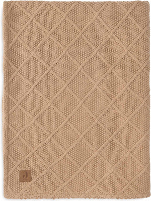 Jollein - deken ledikant 100x150cm - dekentje baby - check knit biscuit teddy fleece