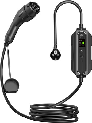 Evbee flexcharger - schuko naar (ev)type 2 - info scherm - laadtijd indicatie