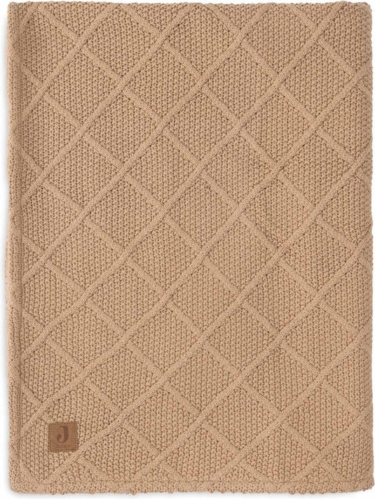 Jollein - deken ledikant 100x150cm - dekentje baby - check knit biscuit teddy fleece