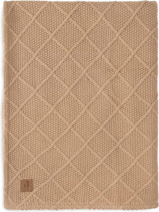 Jollein - deken wieg 75x100cm - wiegdeken, wiegdekentje, dekentje baby - check knit biscuit teddy fleece
