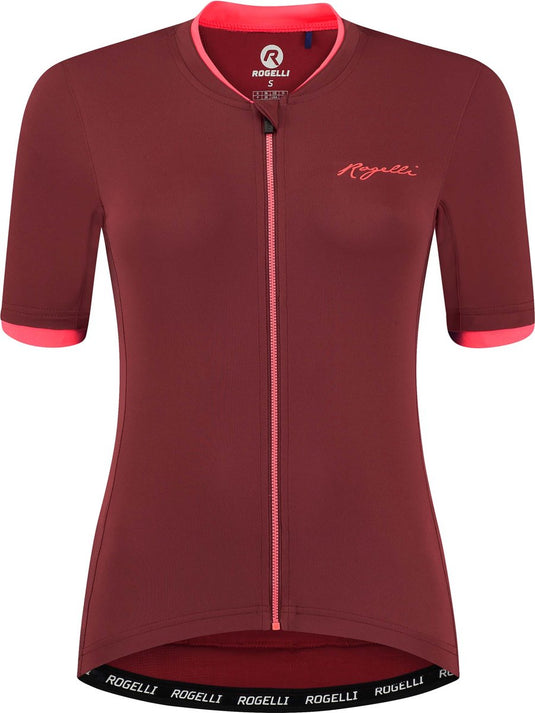 Rogelli essential fietsshirt - korte mouwen - dames - bordeaux, coral - maat xl