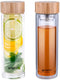 Alpina glazen drinkfles met filter - waterfles dubbelwandig 450 ml - met bamboo dop en draagtasje - theefles met theefilter