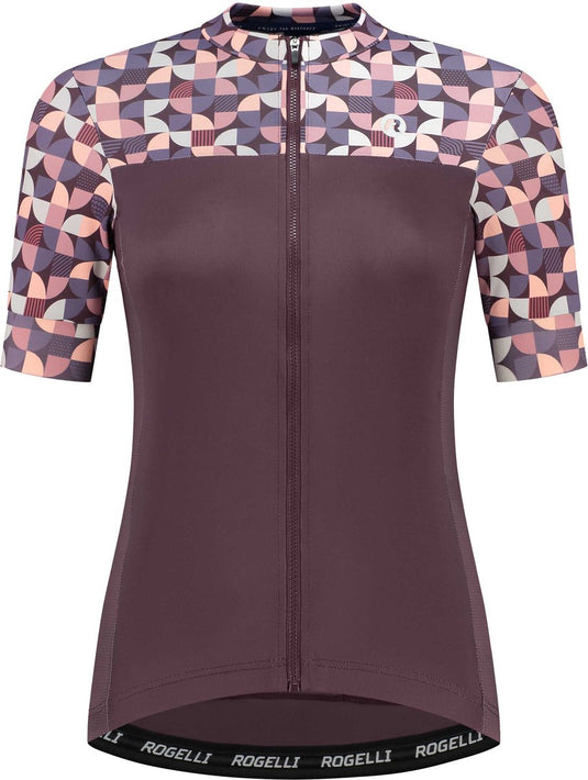 Rogelli essential graphic fietsshirt - korte mouwen - dames - burgundy - maat s