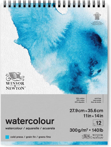 Winsor newton 6662583 aquarelblok spiral pad – 300 g m², 12 vellen, koudgeperst, grain fin - aquarelpapier 27,9 x 35,6 cm