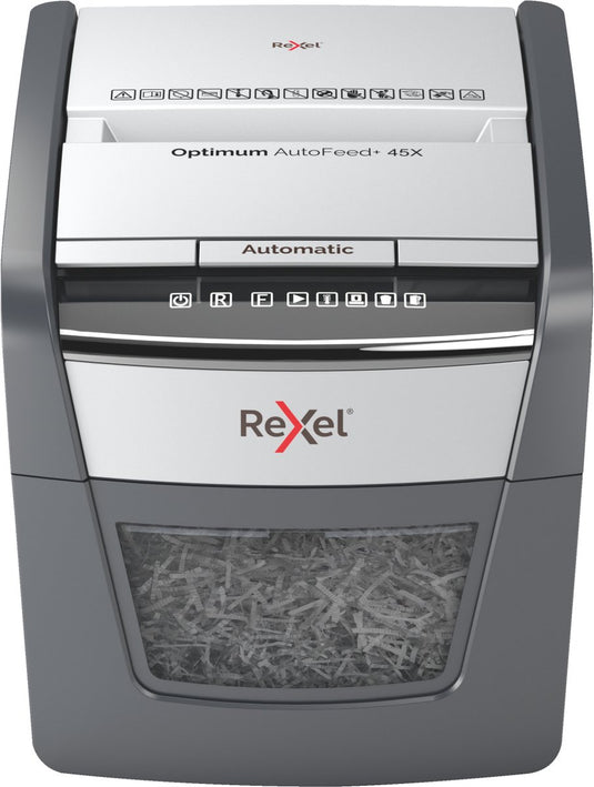 Rexel optimum autofeed+ 45x fluisterstille papierversnipperaar - p4 snippers - automatische invoer tot 45 vel - 20l - zwart