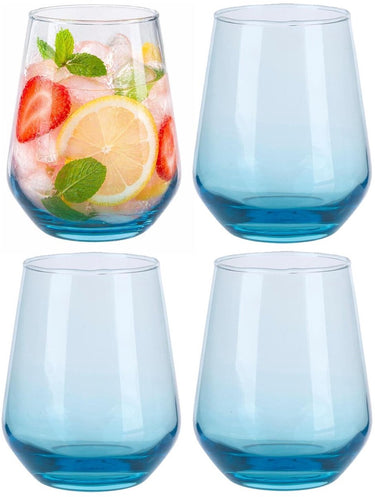 Alpina tumbler smoke waterglazen drinkglazen - 4x stuks - 450 ml - luxe glazen - lichtblauw - semi transparant - voor frisdrank en water