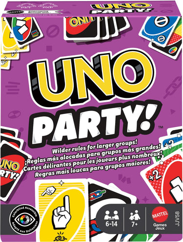 Mattel uno party kaartspel voor grote groepen en families.