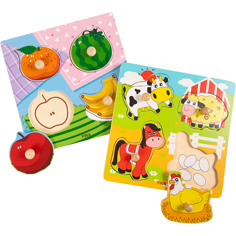Laden Sie das Bild in Galerie -Viewer, Https: www.cchobby.nl viga-houten-legpuzzels-met-knoppen-fruit-en-boerderijdieren-afm-22x22-cm-2x4-delen-2-onderdelen-1-set
