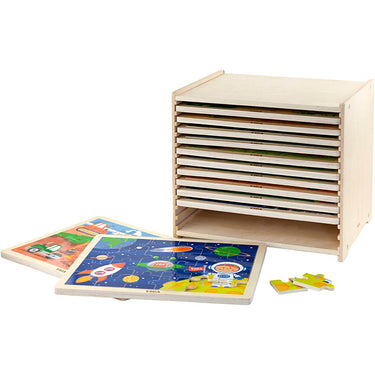 Vigatoys http: www.cchobby.nl viga-puzzelrek-met-12-puzzels-h-275-l-315-mm-b-235-mm-afm-31x27x23-cm-12x24-delen-12-onderdelen-1-set