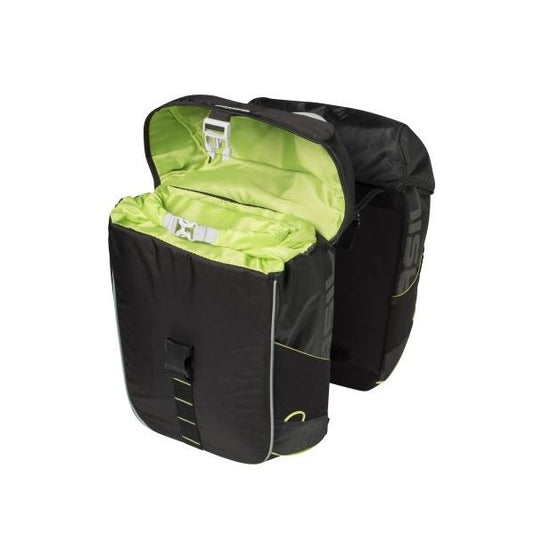 Basil Miles Double Bag - waterdichte dubbele fietstas, unisex, sportief, zwart-limoen