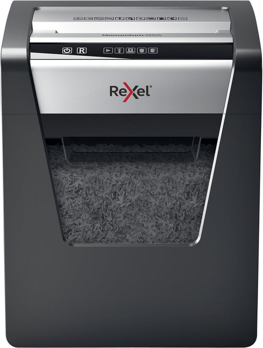 Rexel momentum m510 papierversnipperaar - p5 microsnippers - tot 10 vel - 23l - zwart