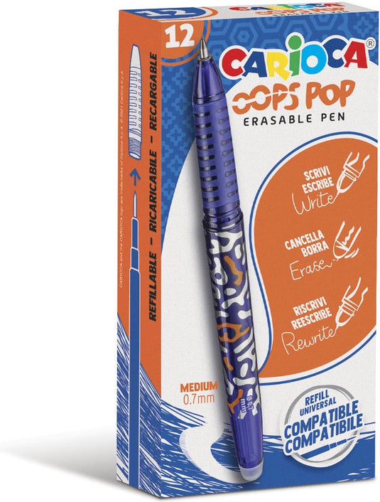Carioca gelroller oops pop, medium, uitwisbaar, doos van 12 stuks, blauw