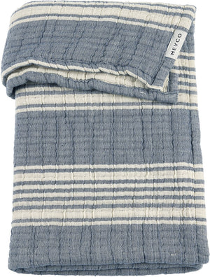 Meyco baby stripe jacquard wiegdeken - pre-washed hydrofiel - indigo - 75x100cm - 1.5 tog