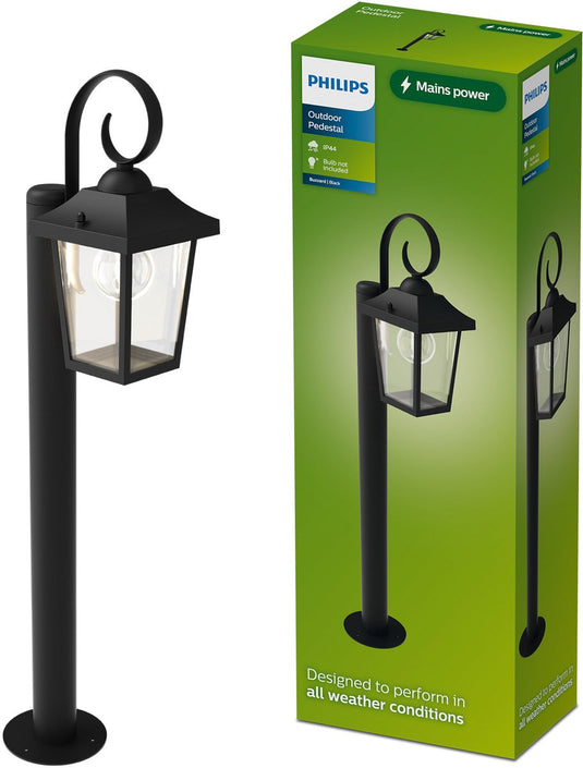 Philips led philips buzzard sokkellamp - buitenverlichting - e27-fitting - weerbestendig: ip44 - zwart - hoogwaardig aluminium en glas - klassiek ontwerp