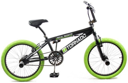 Royal bmx fiets -bugatti tornado freestyle 20 inch - mat zwart met groene banden