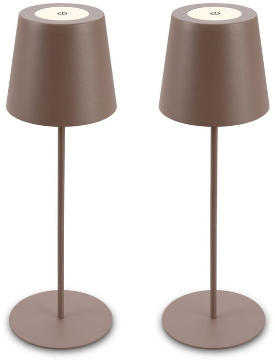 Briloner kiki - set van 2 tafellampen oplaadbaar - dimbaar - voor binnen en buiten - in hoogte verstelbaar - warm wit licht - bruin