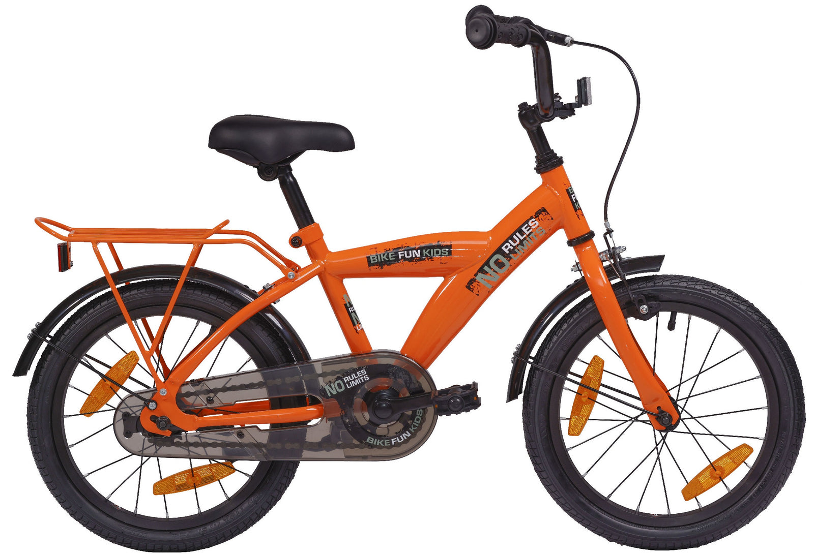 Bike fun 16 inch jongensfiets oranje no rules no limit