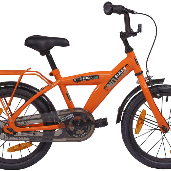 Bike fun 16 inch jongensfiets oranje no rules no limit