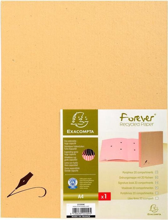 Exacompta vloeiboek 22209e karton 24x32cm bruin harmonicarug 20 vakken 2-gaats