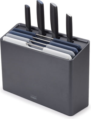 Joseph joseph - folio plus 4 snijplanken in houder en 4 messen graphite - polypropyleen - grijs
