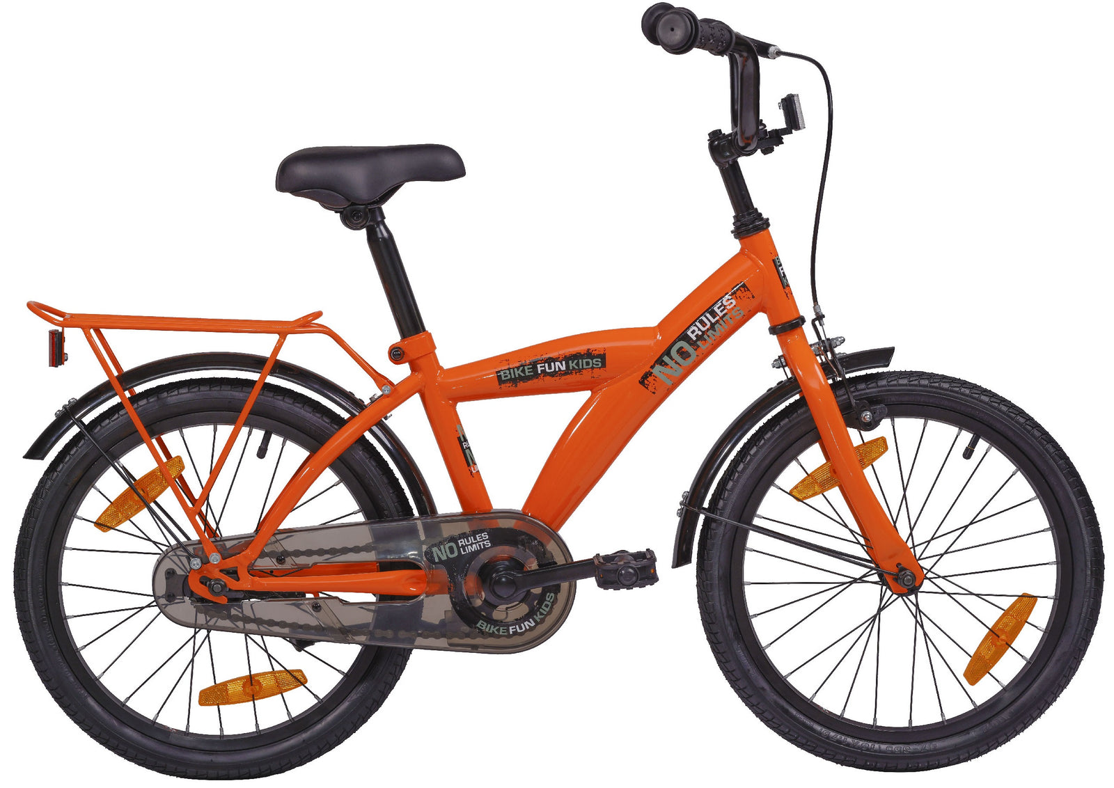 Bike fun 18 inch jongensfiets oranje no rules no limit