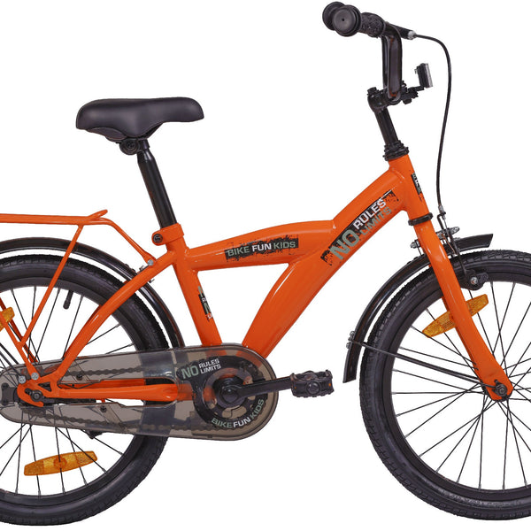 Bike fun 18 inch jongensfiets oranje no rules no limit