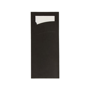 Bestekzakje pochette zwart met wit servet (600 stuks)