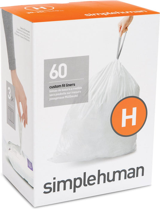 Simplehuman code h afvalzakken - 30 liter - 60 stuks - met trekband - wit
