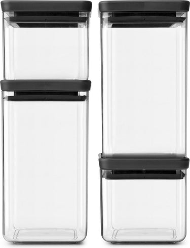 Brabantia tasty+ voorraadbussen - stapelbaar - 2x 0,7 l 2x 1,6 l - dark grey