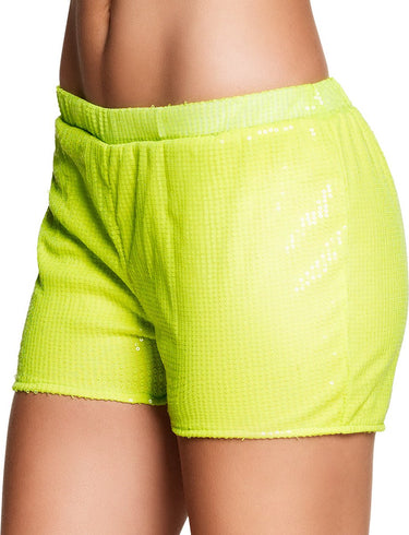 Boland - hotpants sequins neon geel (m) - volwassenen - danser danseres - 80's 90's - disco