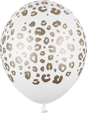 Partydeco - ballonnen wit opdruk spots. (50 stuks)