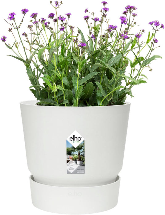 Elho greenville rond 20 - bloempot voor buiten met waterreservoir - 100% gerecycled plastic - ø 19.5 x h 18.4 cm - wit