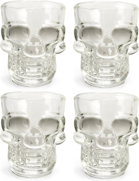 Kikkerland shotglas - set van 4 - 45ml - vaatwasmachinebestendig - in een schedel design