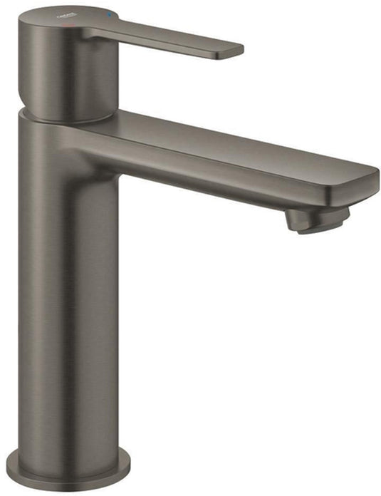 Grohe lineare wastafelkraan - s-size - waterbesparend - met push open waste - gladde body - brushed hard graphite (antraciet)