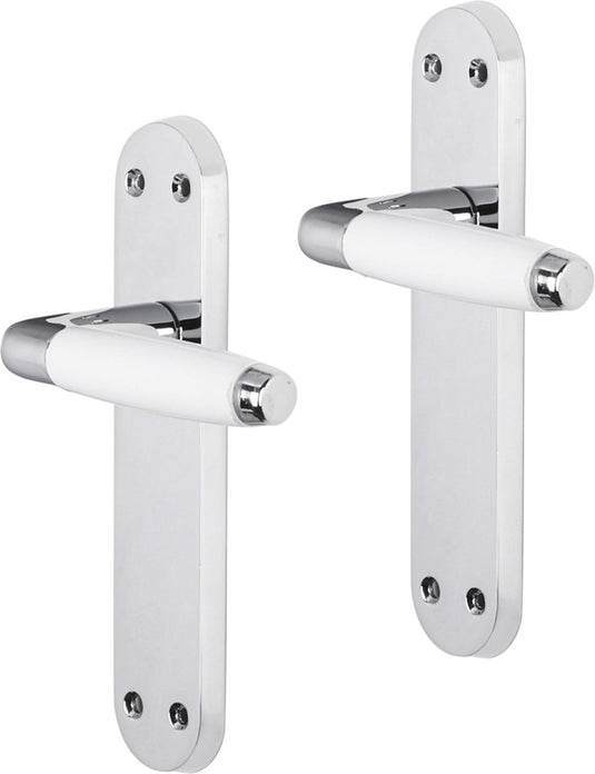 Impresso deurkruk - durban - voor binnen - ovaal deurschild met schroeven - chroom - wit - 2 stuks