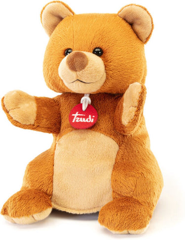 Trudi - puppets handpop beer 24 cm - handgemaakt in italie - zacht pluche - knuffeldier voor jongens en meisjes - bruin - 16x24x15 cm maat s
