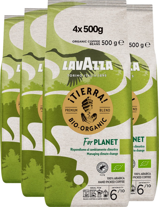 Lavazza tierra for planet koffiebonen - biologische 100% arabica koffie bonen - intensiteit 6 10 - 4 x 500 gram - nl-bio-01