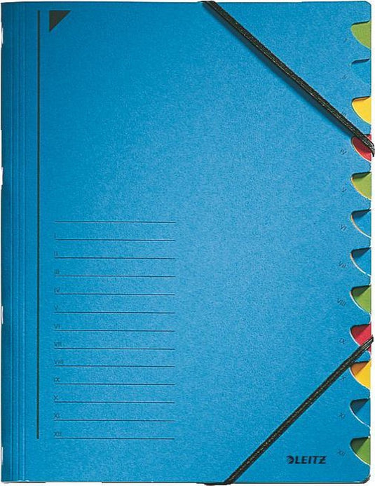Leitz sorteermappen 320g m2 24,5 x 32cm blauw hoekelastiek 12-delig maand