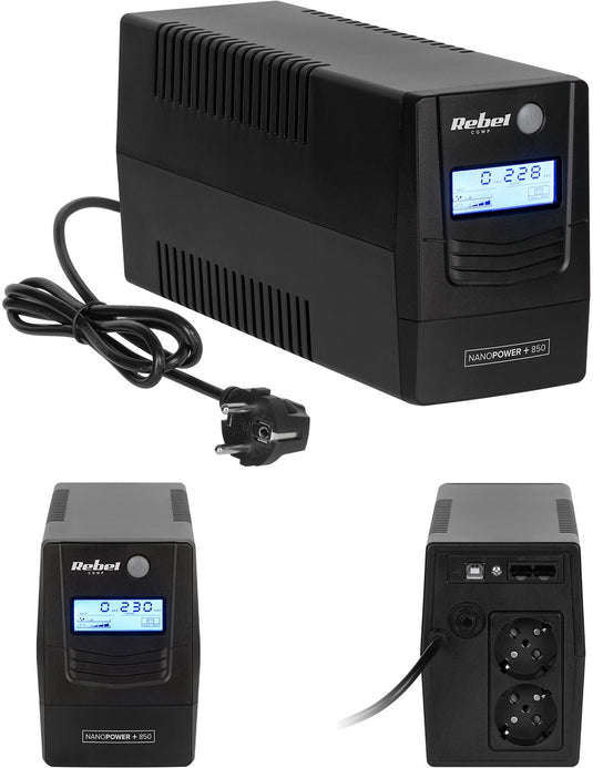 Rebel ups 850va – lcd – noodstroomvoorziening voor pc, router modem – usb – viewpower