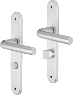 Impresso deurkruk - bolton - voor binnen - ovaal deurschild met schroeven en toiletsluiting - aluminium - 2 stuks