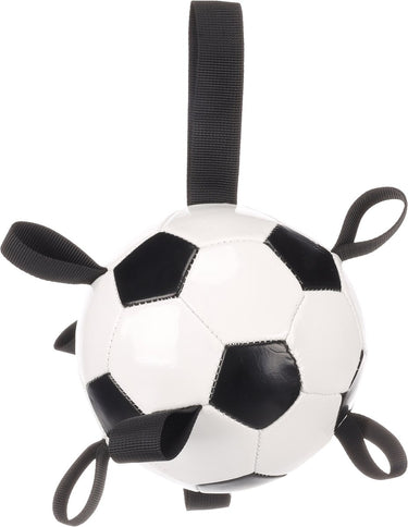 Flamingo hondenspeelgoed – drijvende voetbal hond – waterspeelgoed met handvatten – towa voetbal wit zwart – ø 14 cm