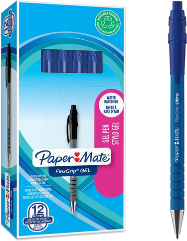 Paper mate flexgrip gelpennen | medium punt (0,7 mm) | blauwe inkt | 12 stuks